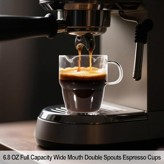 6 OZ Espresso Cups Set of 2, Stackable Double Spouts Espresso Shot Glass, Heat Resistant Espresso Measuring Cup with Handle, Coffee Bar Accessories
