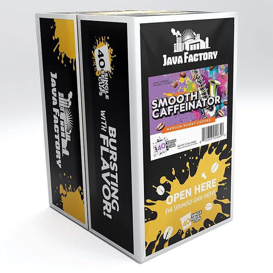 Java Factory Coffee Pods Medium Roast Coffee for Keurig K Cup Brewers, Smooth Caffeinator, 40 Count