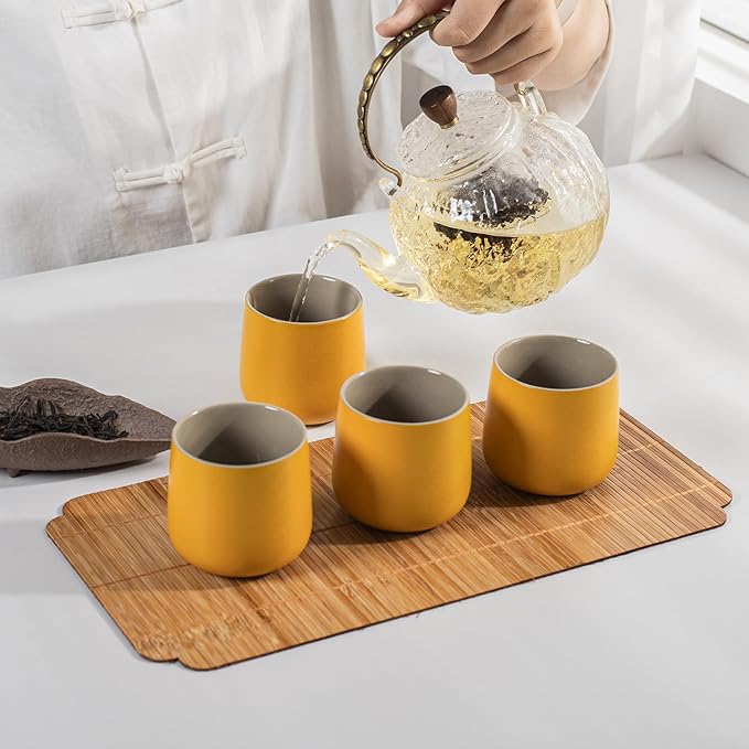 TEANAGOO Japanese Tea Cup, 7.2Oz / 205 ml,Yellow, H18, 4 Pcs/box, Japansese Cups,Chinese Tea Cups, Occupied Japan Tea Cups