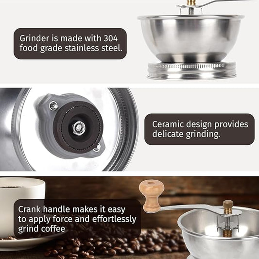 Mason Jar Coffee Grinder, Manual Coffee Grinder Lid Attachment for Regular Mouth Mason Jars, Stainless Steel Mason Jar Lid and Ceramic Burr, Ideal for Camping & Home Barista