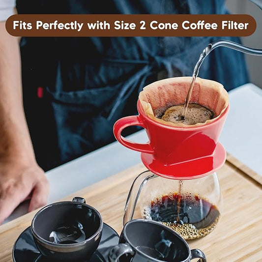Pour Over Coffee Maker, Ceramic Pour Over Coffee Dripper, Manual Brew Maker, Red Kitchen Decor and Accessories, Single Cup Porcelain Slow Brewing Accessories for Cafe Coffee Bar