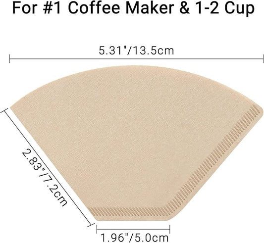 Segarty #1 Coffee Cone Filters, 100 Count Pack Size 1-2 Cup Natural Unbleached Brown Paper Disposable Pour Over Maker Basket Dripper for Most Brewer Machine for Home, Office, Cafetera