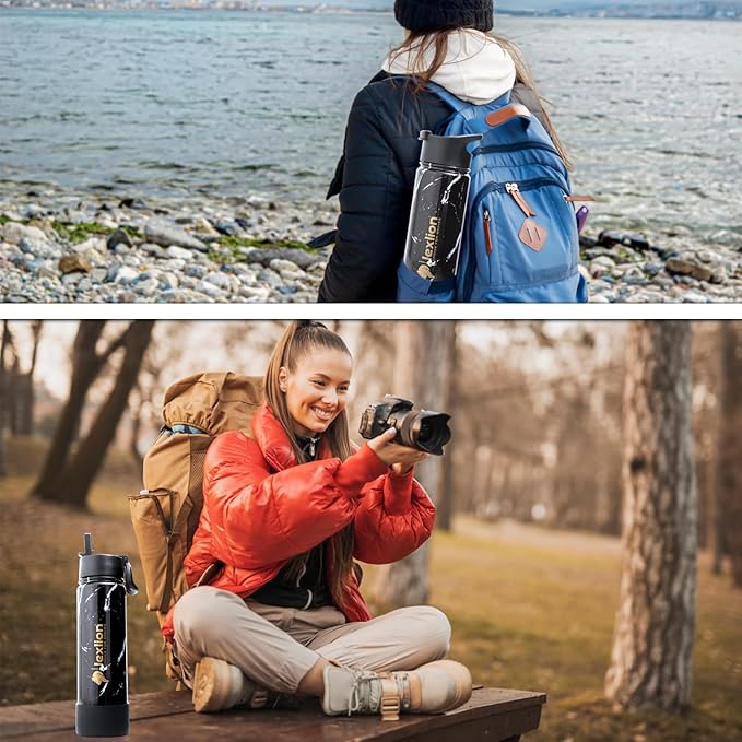 Lexlion Tea Infuser Water Bottle 22 Oz – Triple Wall Insulated Stainless Steel, Loose Leaf & Fruit Strainer, 3 Leakproof Lids, BPA-Free Silicone Sleeve, Reusable Thermal Mug