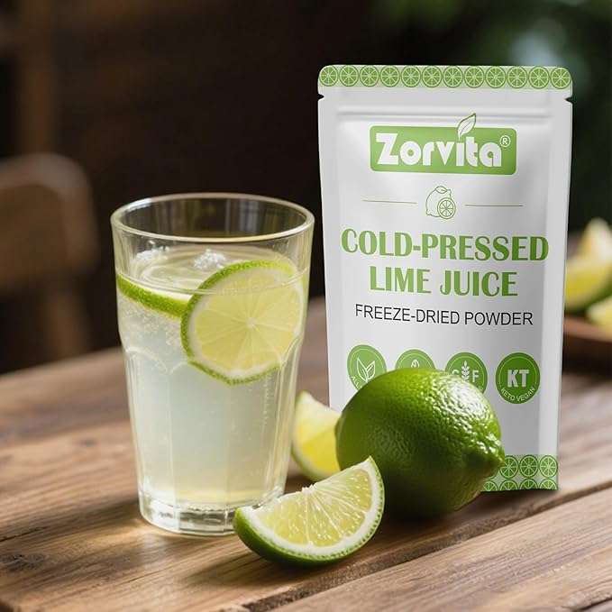 Zorvita Freeze-Dried Lime Juice Powder, Bold Tangy Flavor, Cold Pressed Fresh Lime No Additives or Fillers, Gluten-Free, Non-GMO 8.82 oz (250g)