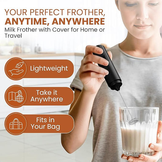 Portable Travel Frother with Case Mini - Battery Operated Handheld Milk Frother with Cover - Coffee Mixer Wand - Wisking Tool Electric Whisk - Coffee Stirrers Electric Whisker - Drink Mixer Handheld