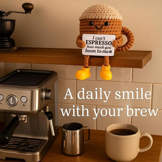 Valentine's Day Gifts for Her Him Women Men Girlfriend Boyfriend Birthday Gifts, Positive Crochet Coffee Cup Desk Decor, Cute Small Coffee Lover Gift for Best Friend Couple Wife Husband