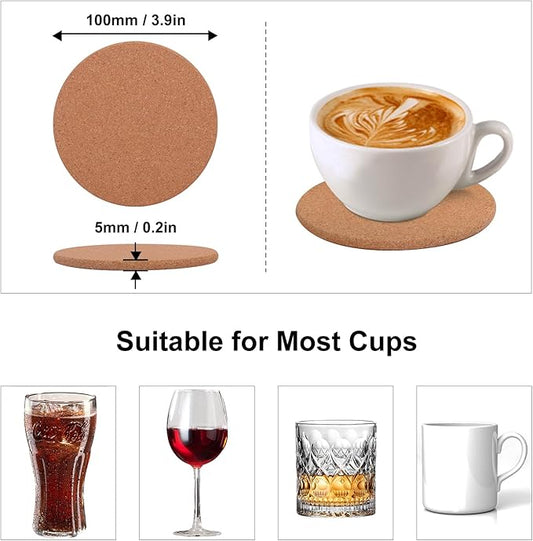 100 Pack 4 Inch Round Cork Coasters, Absorbent Cork Coasters for Drinks, Crafts, DIY Projects Wine Glass, Mug, Coffee Cup, Plants and General Use KUKLIPJIM