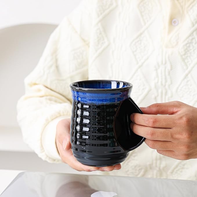 Mkour 21oz Large Ceramic Coffee Mugs, Handmade Tea Cups with Comfortable Handle for Office and Home, Microwave and Dishwasher Safe (Sky Blue)