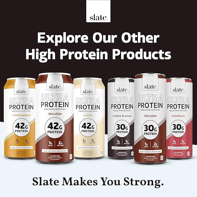 Slate Milk - High Protein Milk Shake - French Vanilla - Lactose Free, 20g Protein, 1g Sugar, 100 Calories, 1g Net Carbs, No Added Sugar - Natural, Breakfast Boost, Post Workout - 11 fl oz, 48 Cans