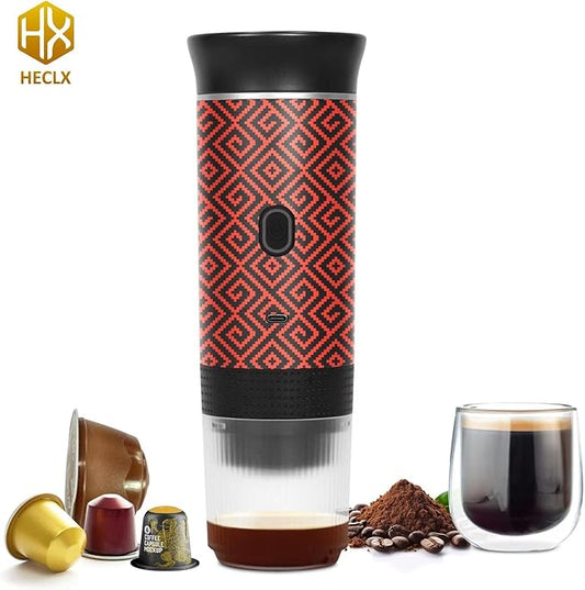 Coffee Maker Gift Set for Camping,Battery Powered Portable Electric Espresso Machine, Rechargeable Coffee Maker Self Heating Ground Coffee Capsule for RV, Hiking (Red)