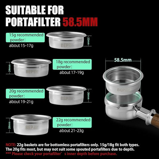 MHW-3BOMBER 58mm Espresso Filter Basket, 20g Double-layer Stainless Steel High Precision Extraction Portafilter Basket Filter Fits Most 58mm Portafilter, Ridged, FB5629-OS