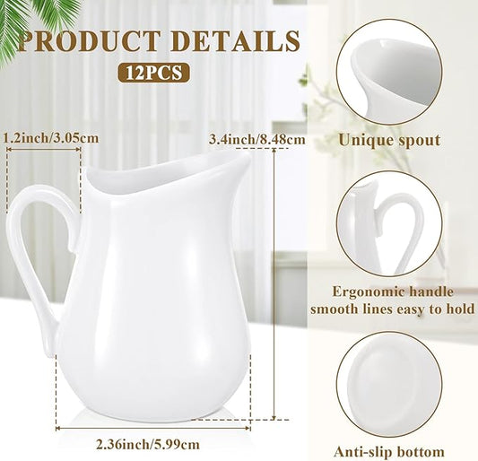 Nuanchu 12 Pcs 4.5 oz Small Creamer Milk Pitcher, Classic White Porcelain Creamer with Handle, Ceramic Maple Syrup Dispenser, Coffee Dairy Container for Milk Sauce Salad, Microwave
