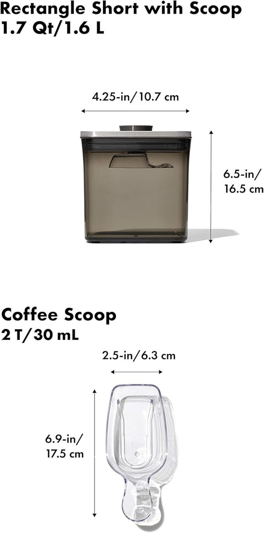 OXO Steel POP Coffee Container with Scoop- 1.7 Qt for Coffee, Tea and More,Grey