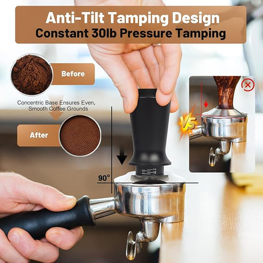 51mm Espresso Tamper Kit - Dual-Spring Calibrated Coffee Tamper, 8-Needle WDT Tool Espresso Distribution Tool, Magnetic Aluminum Dosing Funnel, Reusable Puck Screen, Fit Delonghi 51mm Portafilters