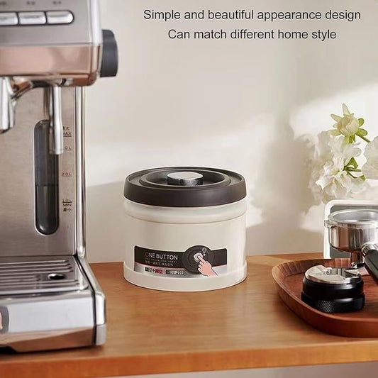 Vacuum Kitchen Seal Canister, Stainless Steel Pressed Airtight Food Storage Container, Flour/Coffee/Beans Tea/Grains/Sugar/Biscuits Metal Food Storage Canister, Tea Canisters(1600ML Beige)