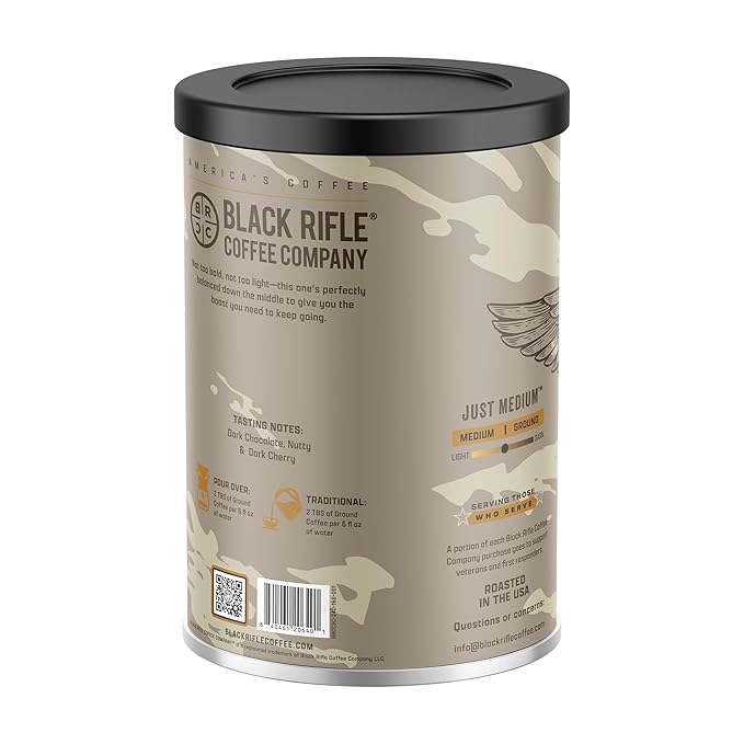 Black Rifle Coffee Company Just Medium Canister, Medium Roast Ground Coffee, 16 oz