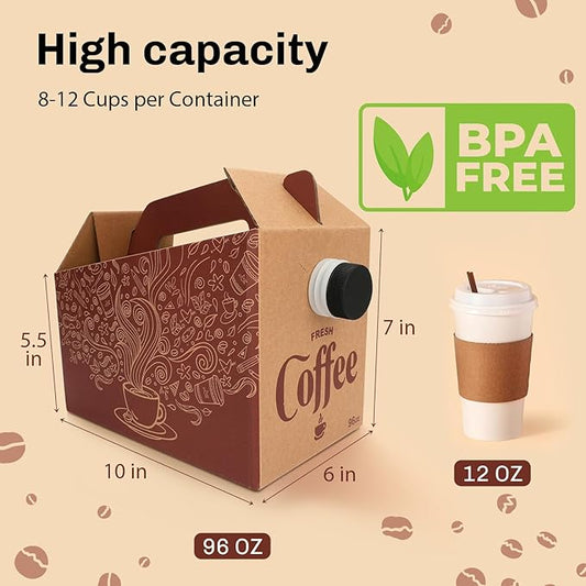 5 Pack Disposable Coffee Box Dispensers to Go Drink Containers Insulated Hot Beverage Dispenser Coffee Carrier with Handle Server for Parties Catering Take Out (96 oz)