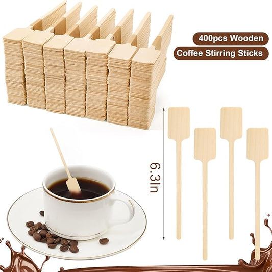 WUWEOT 400 Pcs Coffee Stirrers, 6.3 Inch Wood Coffee Stir Sticks, Disposable Kayak Paddle Shaped Stirring Sticks, Wooden Beverage Mixer for Cocktails Milk Tea Honey Hot Chocolate