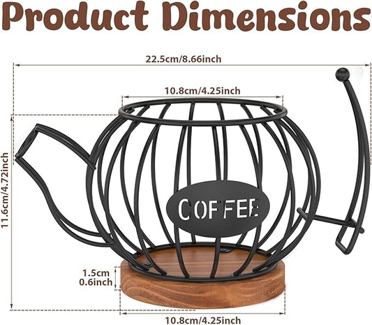 Coffee Pod Organizer for Countertop, Coffee Bar Accessories with Wooden Base, Round Basket Decor for Kitchen Countertop for Pods and Espresso Capsules