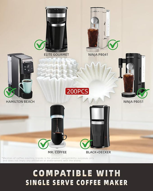 200 Pcs Disposable Coffee Filters for Ninja Pod & Grounds Single Serve Coffee Maker, Basket Small Coffee Paper Filters Compatible with Ninja PB051 PB041 Coffee Maker, 1-2 Cup