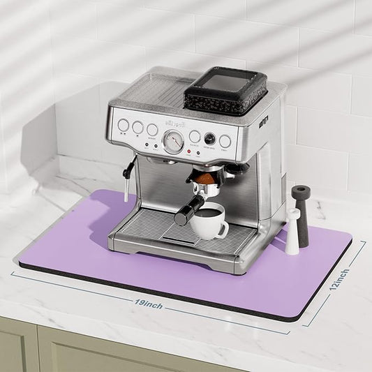 Rnivvi Coffee Mat, 12" x 19" Coffee Bar Mats for Espresso Machine Station Accessories and Organizer, Hide Stain Rubber Backed Absorbent Dish Drying Pad for Kitchen Counter, Cute Bar Decor Pad, Purple
