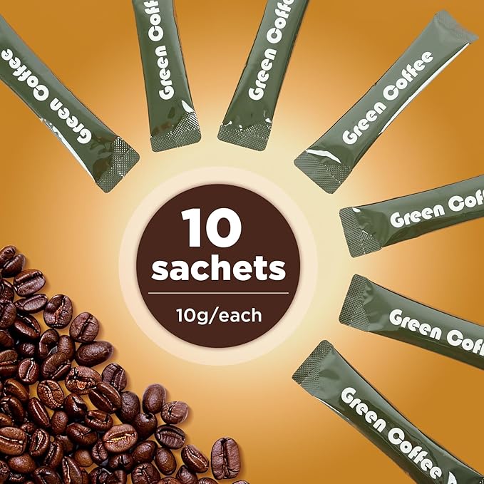Aromlife Herbal Green Coffee Drink with Ginseng, 10 Sachets, Green Coffee Bean & Botanical Blend, with Smooth Full-Bodied Flavor, Gluten-Free