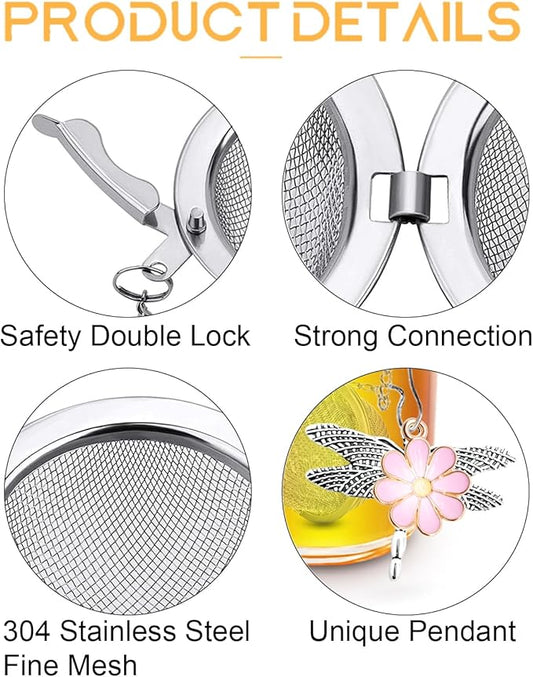 2-Pack Tea Infuser for Loose Leaf Tea, 304 Stainless Steel Tea Strainer with Butterfly, Dragonfly & Pink Blue Flower Charms, Extra Fine Mesh Tea Ball Filter, Gift for Tea Lovers