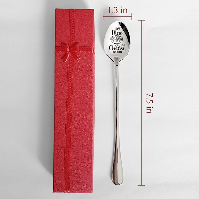PZJIEAN My Mac and Cheese Spoon Funny Engraved Stainless Steel Gift - Long Handle Coffee Dessert Spoon for Women Men Kids | Birthday Valentine Christmas Gifts - PZJIEAN