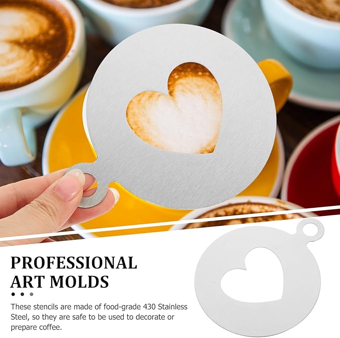 Stainless Steel Coffee Decorating Stencils Template for Latte Designs Heart Pattern, Food Grade 304 Material for Cappuccinos, Cakes, and Cupcakes