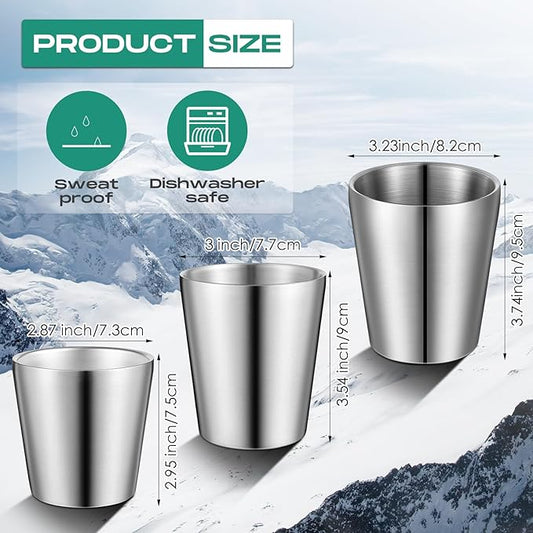Mimorou 8 Pack Stainless Steel Insulated Cup 8.8 oz Metal Tumbler Double Wall Vacuum Water Glasses Camping Reusable Mugs BBQ Home Office Party Coffee(Silver)
