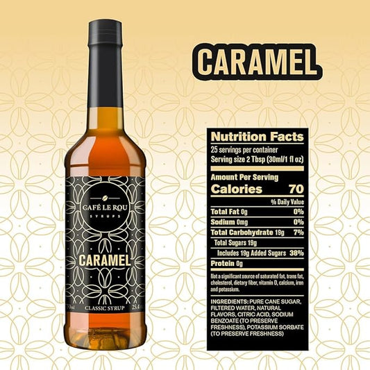 NEW Café Le Rou Caramel Classic Syrup - 25.4 oz, 1 Pack with 1 Gold Pump Dispensers 25.4 Fl Oz (Pack of 1)