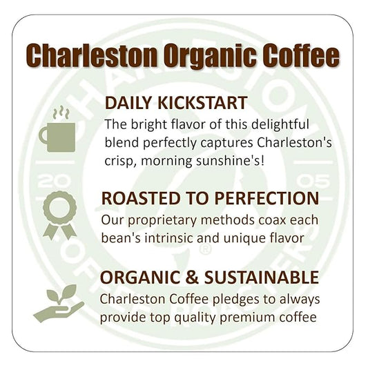 Charleston Coffee Roasters | Specialty Organic Ground Coffee | Hand Picked, Premium Slow Roast (Charleston Organic, Medium Roast) 28oz