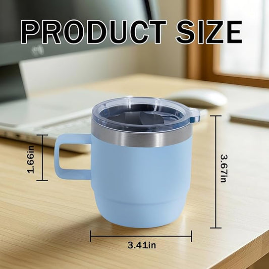 10 oz Stackable Mug, Stainless Steel cup with handle, Vacuum Insulated Espresso/Coffee Mug, shot Glass Set for 1-Piece Set for Coffee, Spirits, Wine, Tea - Pink