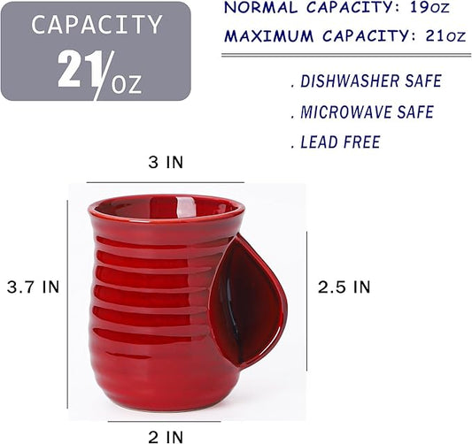 Mkour 21oz Large Ceramic Coffee Mugs, Handmade Tea Cups with Comfortable Handle for Office and Home, Microwave and Dishwasher Safe (Red)