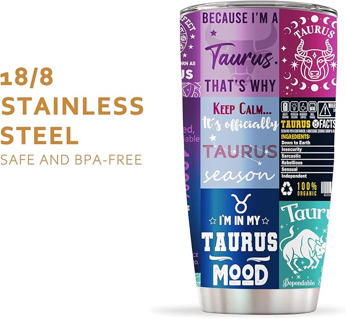 Taurus Gifts for Women,Taurus Birthday Gifts Tumbler,Zodiac Taurus Cup, Astrology Gothic Witchy Gifts Constellation Insulated Tumbler With Lid Coffee Mug 20 OZ