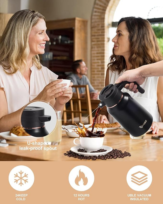51 Oz Carafes for Hot Liquid, Stainless Steel Insulated Vacuum Thermal Coffee Carafes For Keeping Hot, 1.5 Liter Coffee Dispenser(Gold/Black)