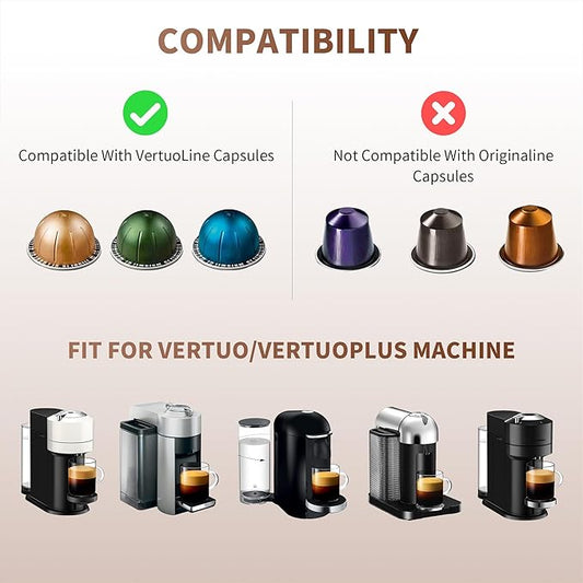 Reusable Vertuo Capsule Pods Kit for Nespresso with 100PC AL Foil Seals Lids, Refillable Coffee Pods for VertuoLine Compatible with Nespresso VertuoPlus Espresso Machine