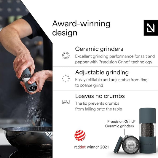 LARS NYSØM Salt and Pepper Grinder Set, Manual Salt and Pepper Mills with Adjustable Ceramic Grinder, Design Spice Shaker Set (Stone Blue)