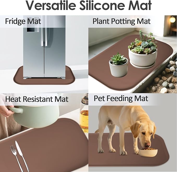 TOHONFOO Brown Silicone Coffee Maker Mat with Raised Lip, 24 x 16 in
