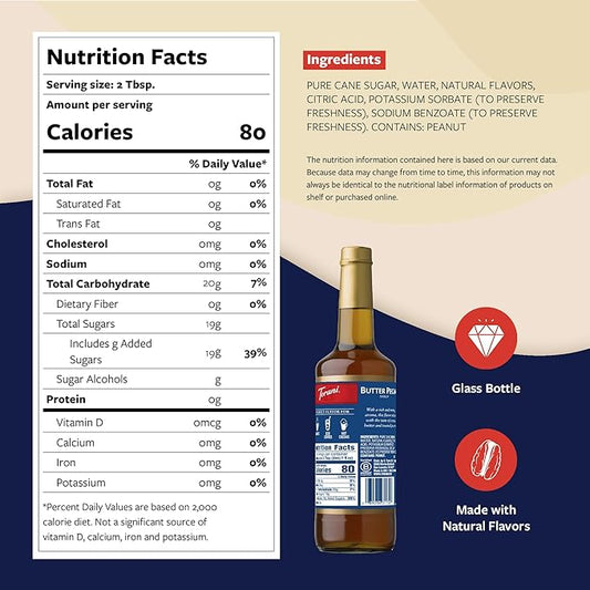 Torani Coffee Syrup, Butter Pecan Flavoring for Drinks, Glass Bottle with Pump Included, 25.4 Fl Oz