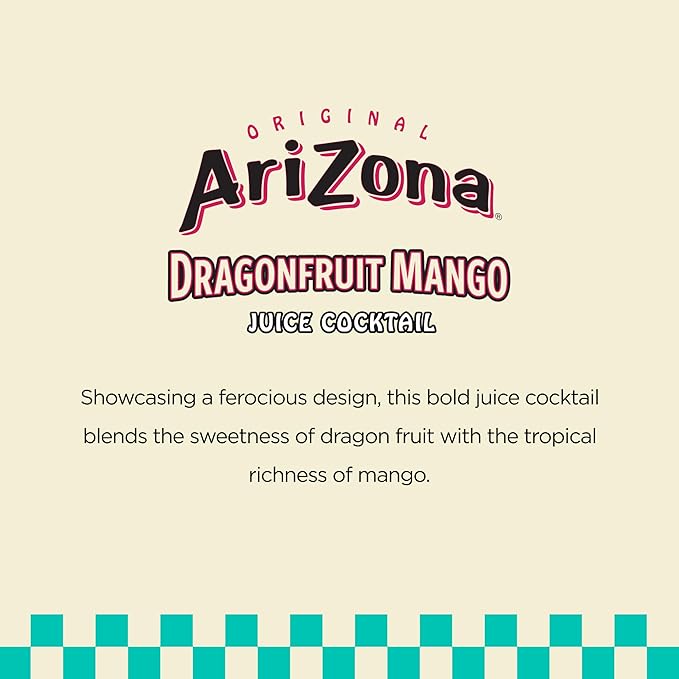 AriZona Dragon Fruit Mango, Fruit Juice Drink - Big Can, 22 Fl Oz (Pack of 12)