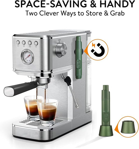 Retractable WDT Tool Espresso Distribution Tool - Coffee Distributor Espresso Stirrer for Barista with Storage Stand & Extra 6 Replaceable Needles (Green)