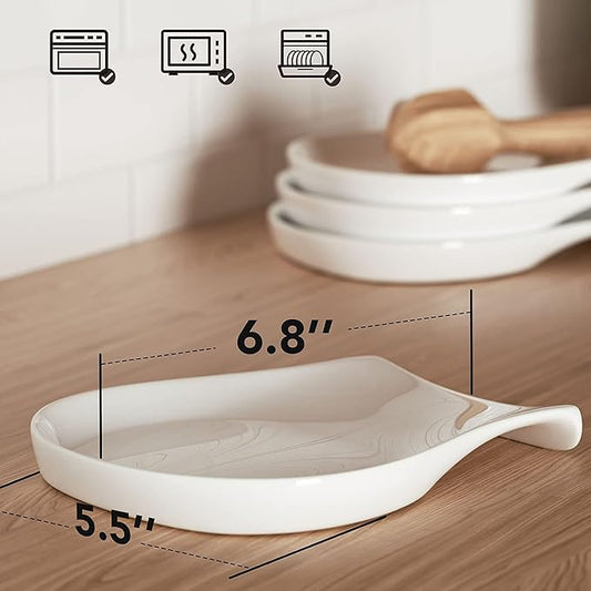 HOMBENE Spoon Rest Set of 1, 5.5 Inches, White Spoon Rest for Stove Top, Spoon Holder for Kitchen Counter Porcelain, Kitchen Utensils Accessories, White