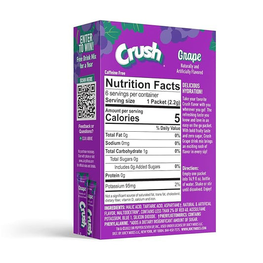 Crush- Powder Drink Mix - Sugar Free & Delicious (Grape, 72 Sticks)