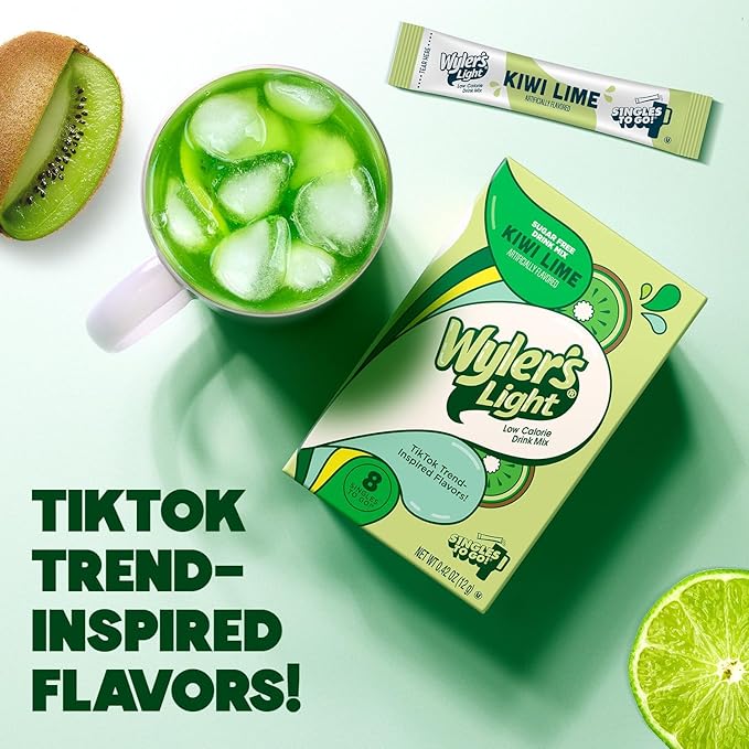 Wyler's Light Kiwi Lime- Singles to Go Powdered Drink Mix - Pack of 3-8 Per Box 24 Total Servings - Delicious Tasting Kiwi Lime Flavor