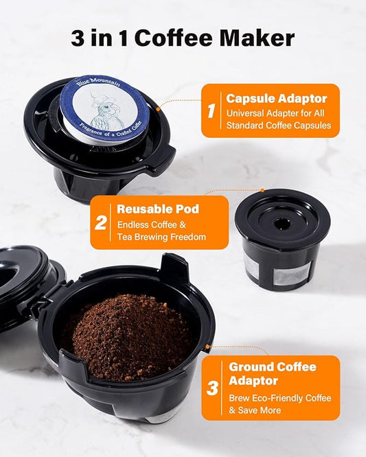 SHARDOR 3 in 1 Single Serve Coffee Maker for K Cup & Ground Coffee & Teas, Pod Coffee machine, 6–14oz Brew Sizes, 40oz Detachable Water Reservoir, Descale Settings, Black