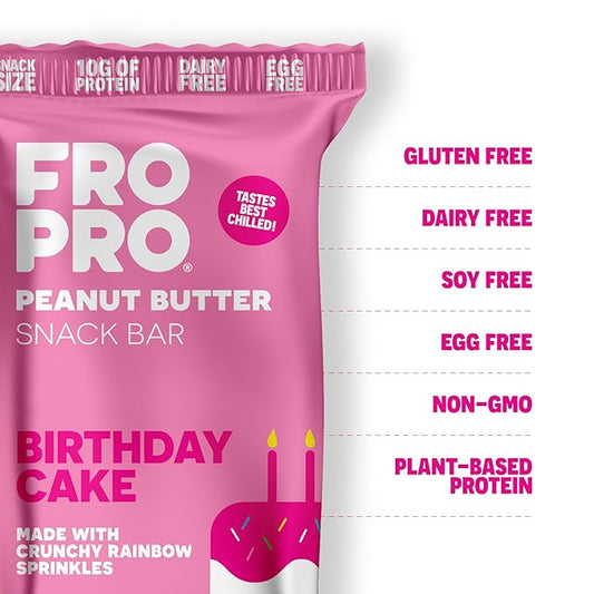FROPRO Plant Protein Snack Bars - Plant Based Protein Bars, All-Natural, Gluten, Dairy, & Soy Free, High Protein Bars with Low Calories | Birthday Cake, 6 Pack
