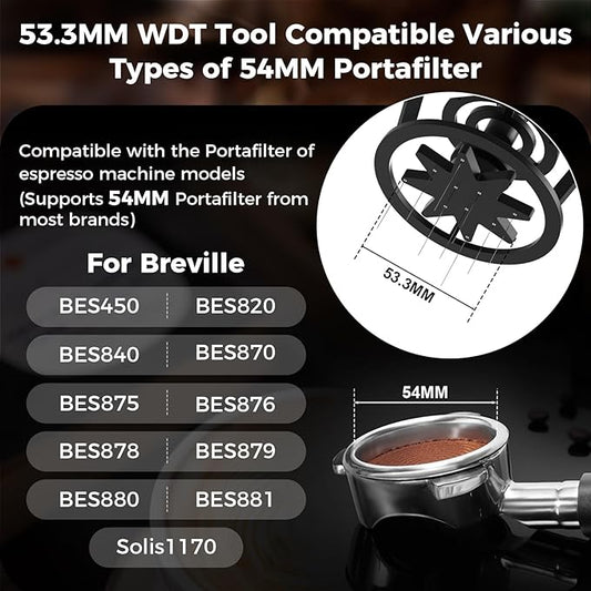 IKAPE Espresso Coffee V3 WDT Tool, 54mm Stirrer Distribution Tool, Equipped with 10-needle Stirrer, Adjustable Needle Height, Coffee Stirrer with Dosing Funnel & Stand