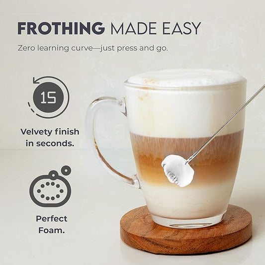 Zulay Kitchen Milk Frother Handheld with 2 Duracell AA Batteries – Electric Drink Mixer for Coffee, Lattes, Cappuccinos, Matcha & Hot Chocolate – Portable Foam Maker & Coffee Bar Accessory
