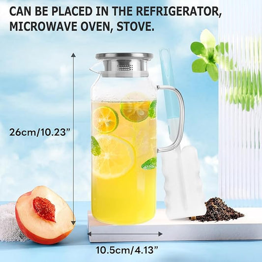 Yirilan Glass Pitcher, 2 Liter(68oz) Water Pitcher with Lid and Spout, Large Pitchers for Drinks, Water Carafe Jug, Beverage Pitchers
